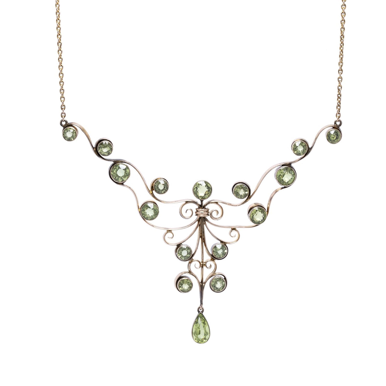 Antique Edwardian Split Pearl and Peridot Necklace in 15ct Gold - Jewellery  Discovery